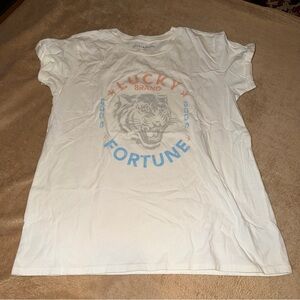 Lucky Brand White Short Sleeve Graphic Tee with Subtle Orange Accent